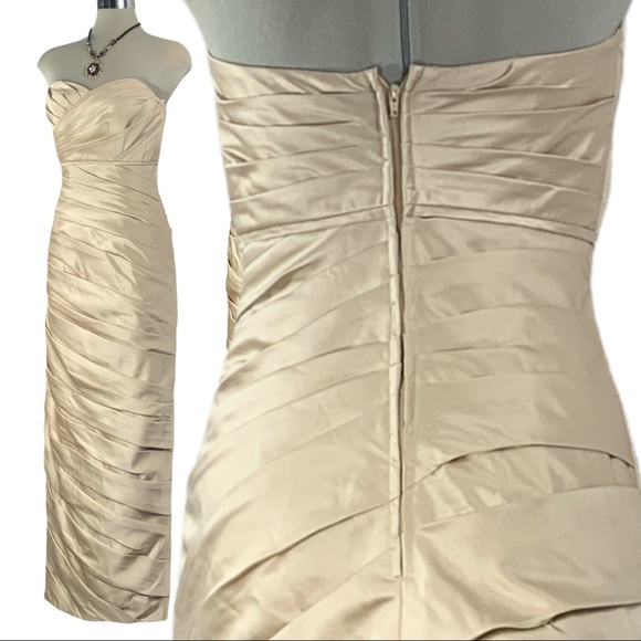 Andrew Adela Beige Sheath Ruffle Strapless Gown - Picture 5 of 16